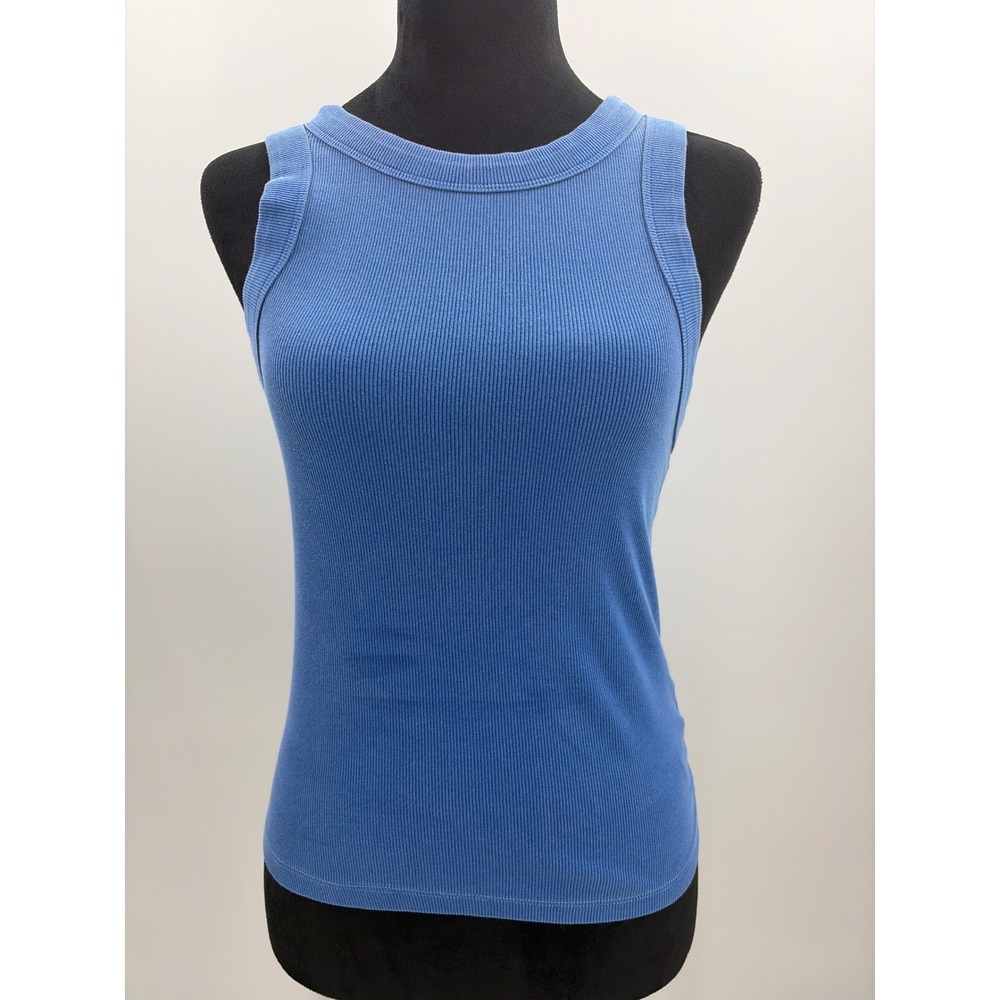 Old Navy Womens Sapphire Sky Blue Ribbed Sleeveless Crop High Neck Tank Top S